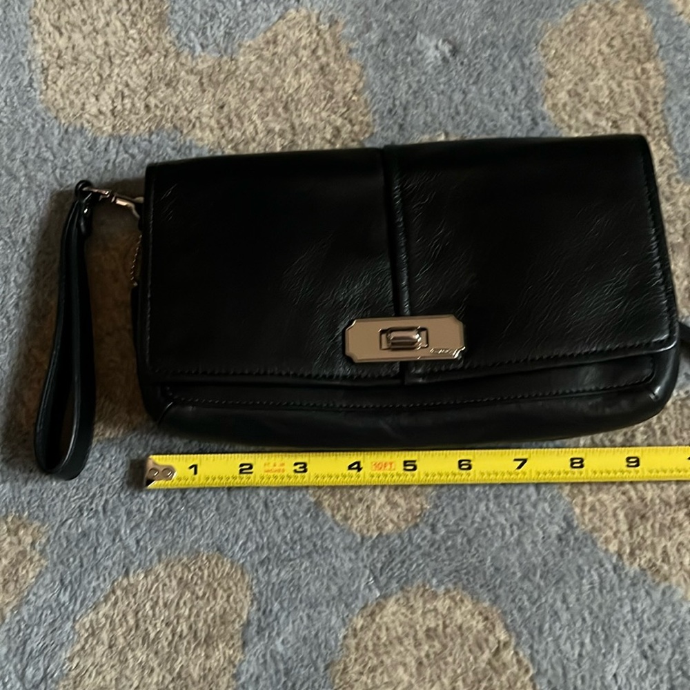 Coach black leather wristlet bag